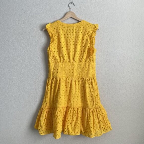 Karl Lagerfeld Dress Women’s 6 Yellow Eyelet Button-Front - Picture 2 of 8